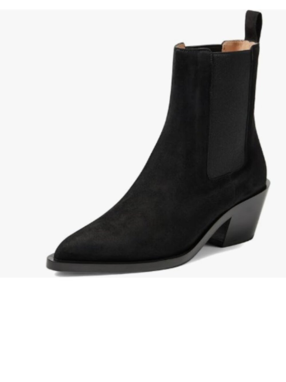 Black Women's Stretchy Pull On Pointed Toe Low Block Heel Ankle Booties